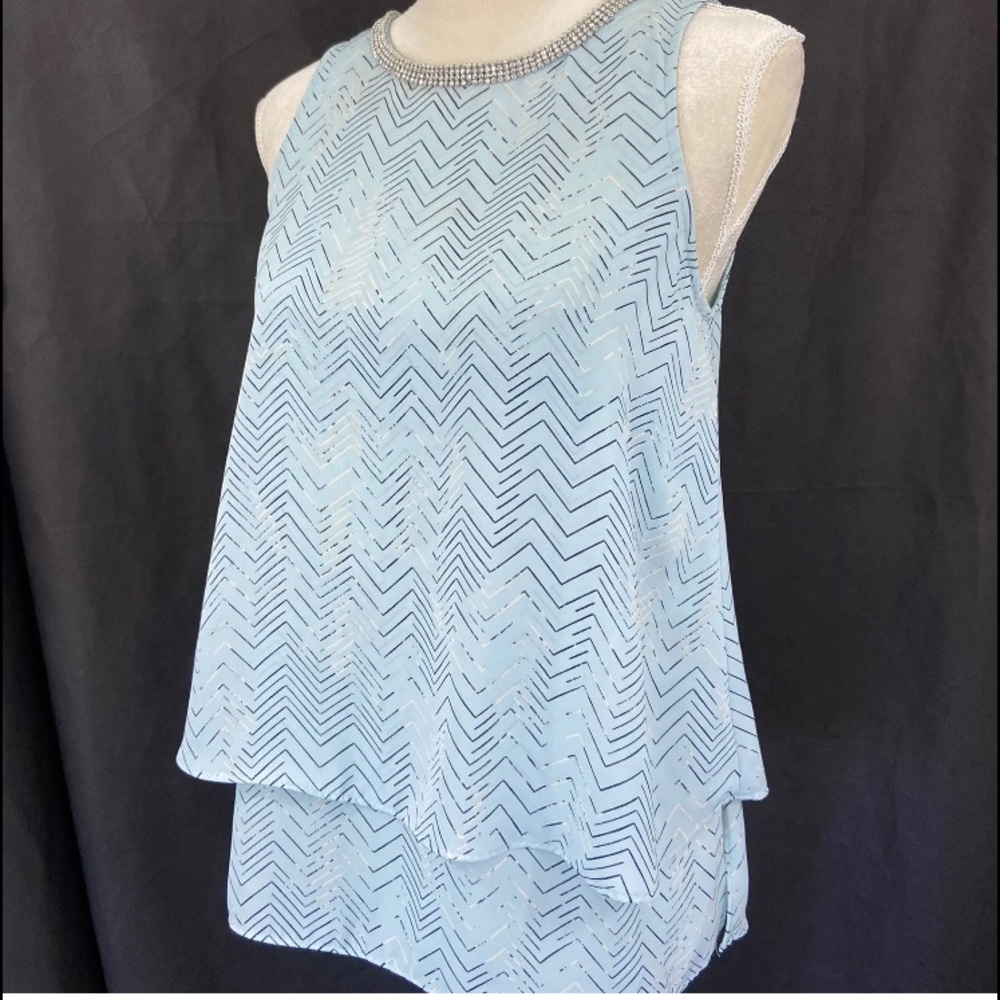 Juicy Couture  Rhinestone Embellished neck Light Blue White Black, Sz S
